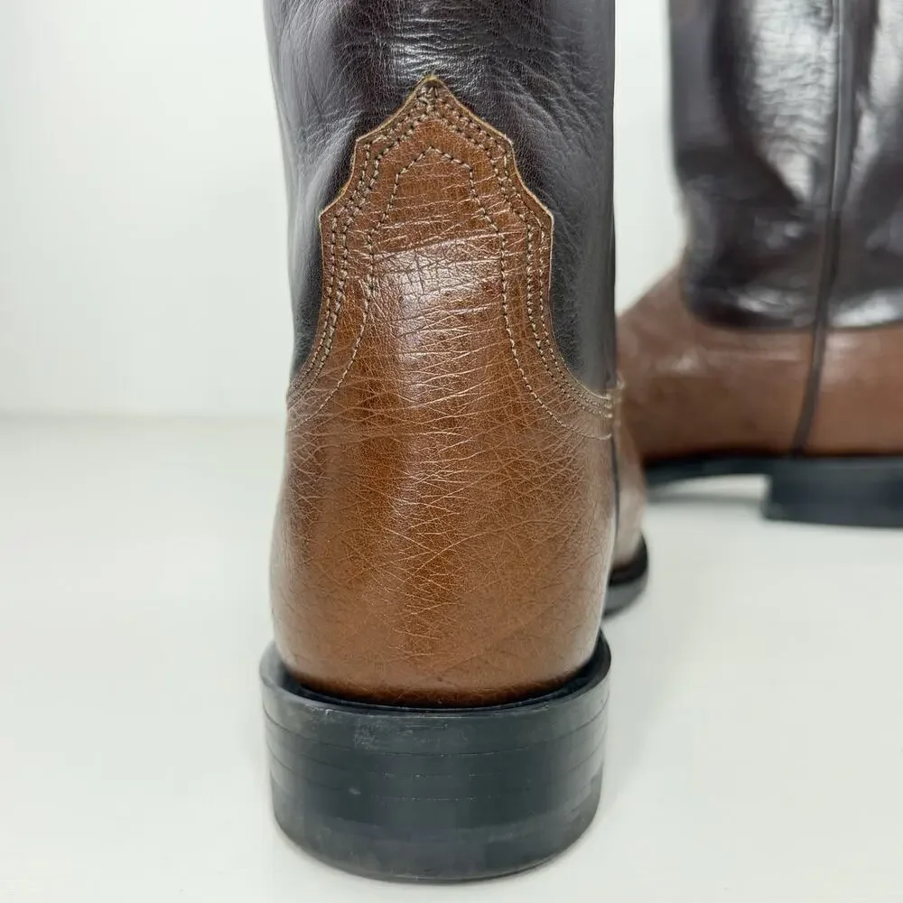Lucchese 2000 Boots Men 9 D Brown Exotic Smooth Ostrich Cowboy Roper USA EUC
